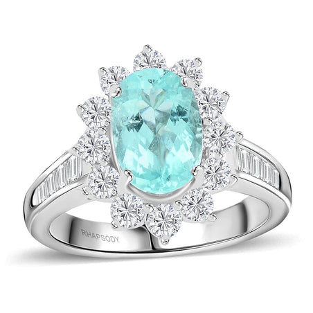 Chairman's Vault Collection Certified &amp; Appraised RHAPSODY AAAA Paraiba Tourmaline, Natural Diamond Floral Ring in 950 Platinum 3.85 Ct. 7860215 1