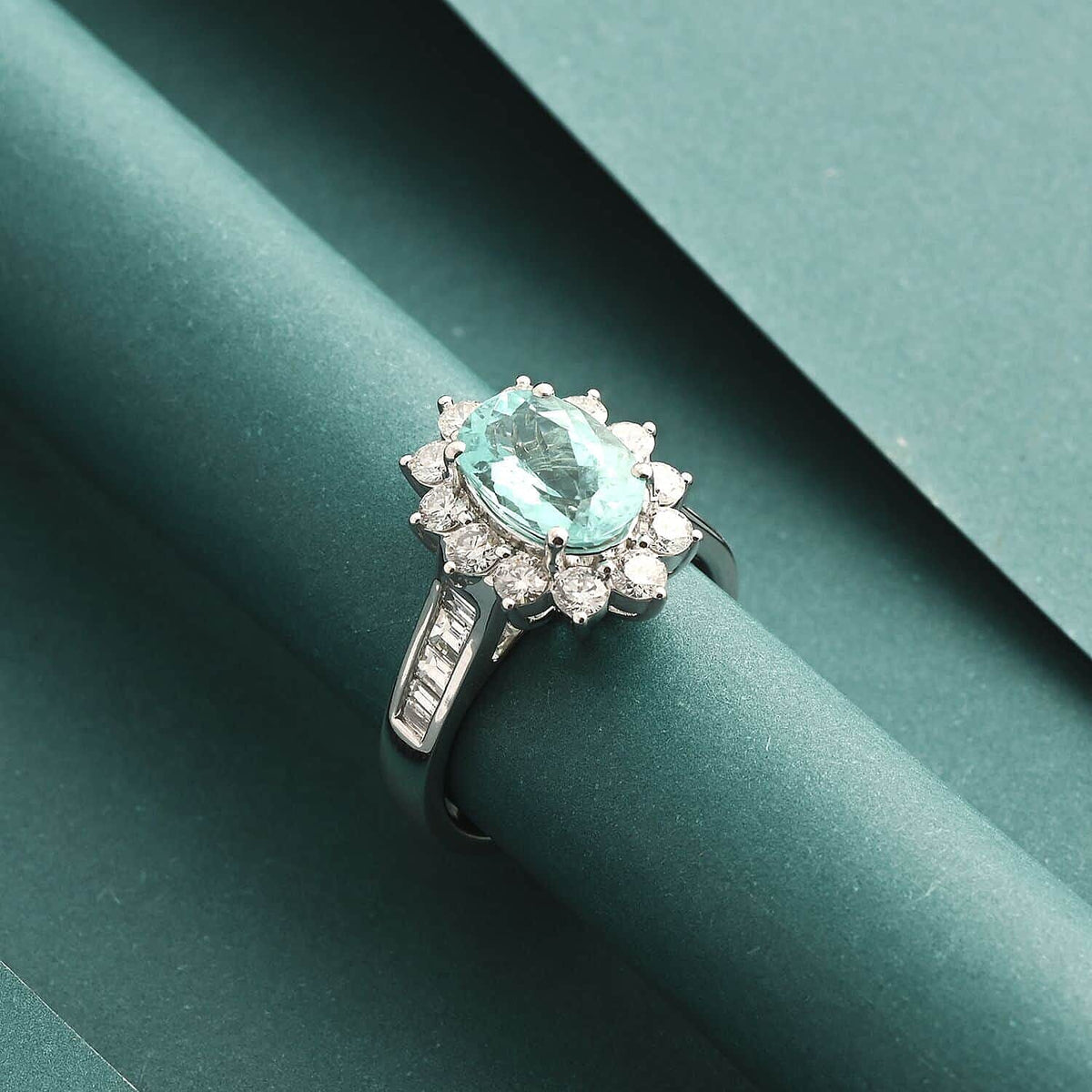 Chairman's Vault Collection Certified &amp; Appraised RHAPSODY AAAA Paraiba Tourmaline, Natural Diamond Floral Ring in 950 Platinum 3.85 Ct. 7860215 2