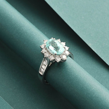 Chairman's Vault Collection Certified &amp; Appraised RHAPSODY AAAA Paraiba Tourmaline, Natural Diamond Floral Ring in 950 Platinum 3.85 Ct. 7860215 2