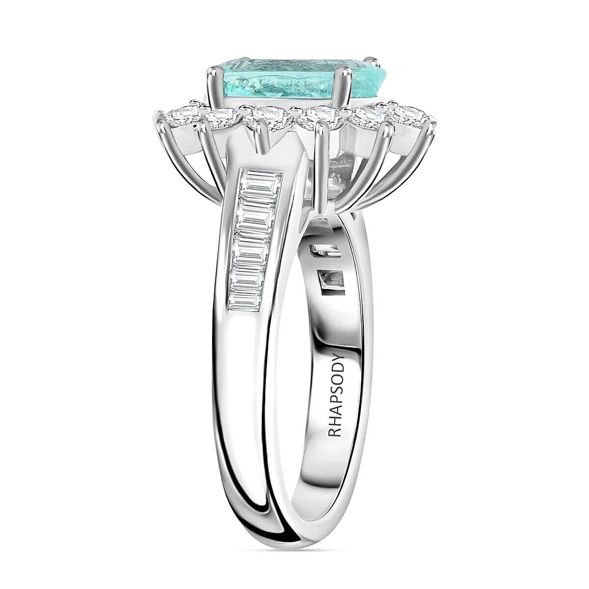 Chairman's Vault Collection Certified &amp; Appraised RHAPSODY AAAA Paraiba Tourmaline, Natural Diamond Floral Ring in 950 Platinum 3.85 Ct. 7860215 5