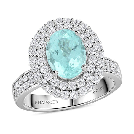 Chairman's Vault Collection Certified &amp; Appraised RHAPSODY AAAA Paraiba Tourmaline, Diamond Double Halo Ring in 950 Platinum 3.5 Ct. 7860221 1