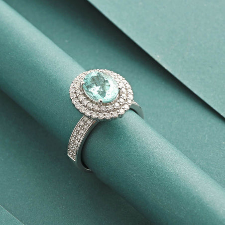 Chairman's Vault Collection Certified &amp; Appraised RHAPSODY AAAA Paraiba Tourmaline, Diamond Double Halo Ring in 950 Platinum 3.5 Ct. 7860221 2