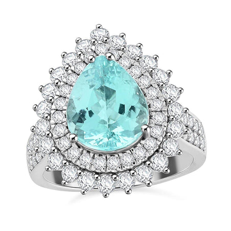 Chairman's Vault Collection Certified &amp; Appraised RHAPSODY AAAA Paraiba Tourmaline, Natural Diamond Double Halo Ring in 950 Platinum 5.4 Ct. 7860211 1