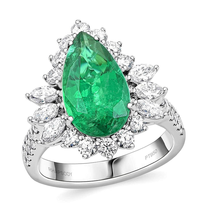 Chairman's Vault Collection Certified &amp; Appraised RHAPSODY AAAA Zambian Emerald, Natural Diamond Halo Ring in 950 Platinum 5.26 Ct. 7769574 1