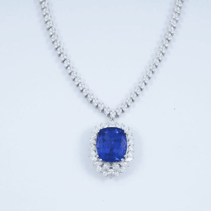 Chairmans Vault - 950 Platinum AAAA Tanzanite &amp; AGI Certified  Natural Diamond (VS-E-F) Necklace (Size-18) 26.61 Ct, Platinum Wt. 62.54 Gms 7779280 1