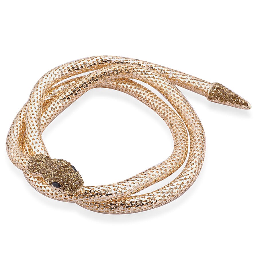 Champagne &amp; Black Austrian Crystal Snake Design Necklace (Size - 32) in Gold Tone 1878351 0