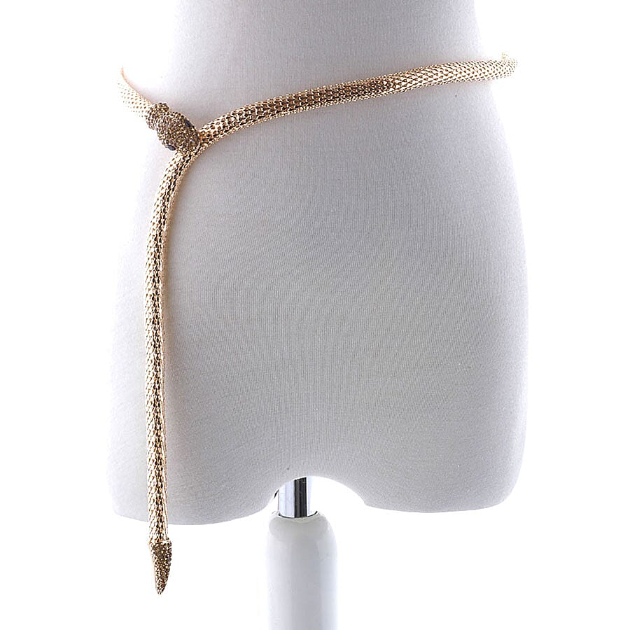 Champagne &amp; Black Austrian Crystal Snake Design Necklace (Size - 32) in Gold Tone 1878351 1