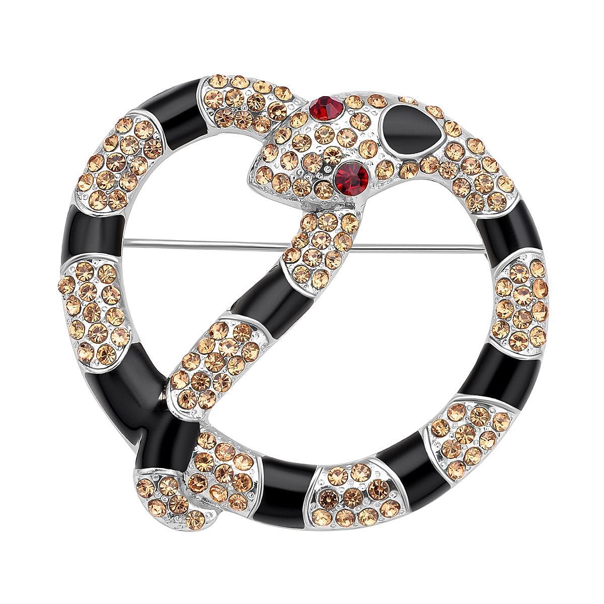 Champagne Crystal and Red Austrian Crystal  Brooch With Enamelling in Silver Ton 7079357 0