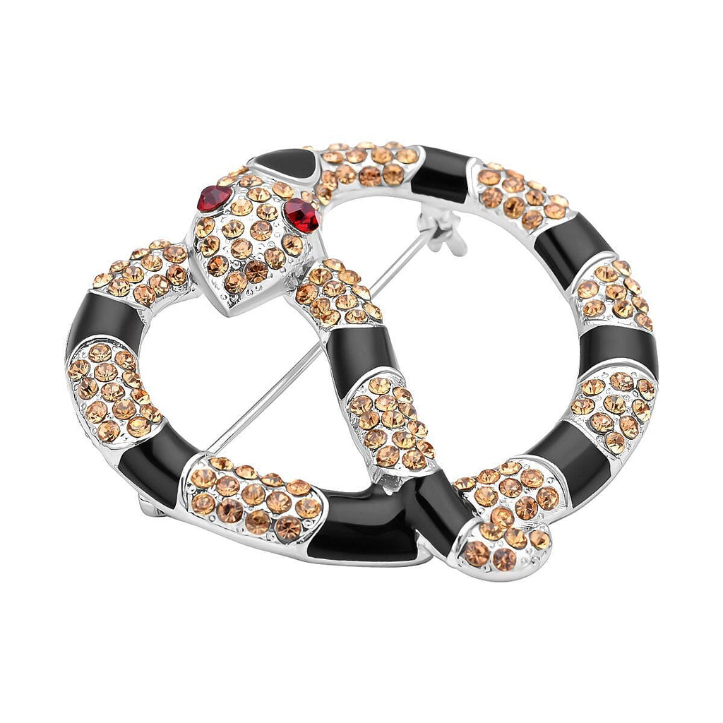 Champagne Crystal and Red Austrian Crystal  Brooch With Enamelling in Silver Ton