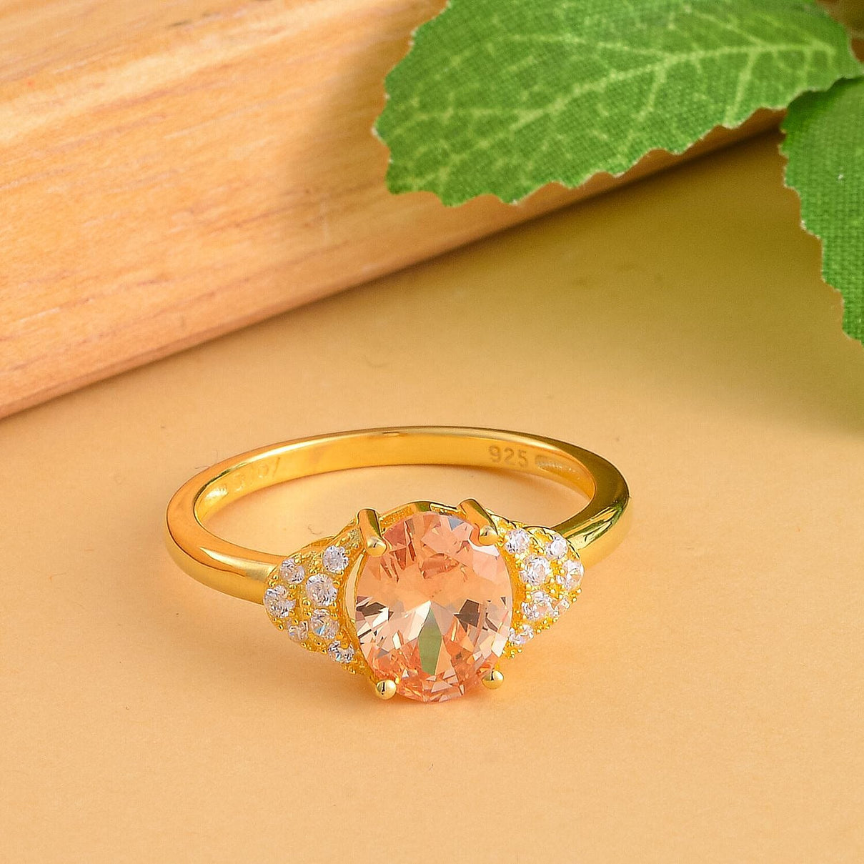 Simulated Champagne Diamond Ring in Yellow Gold Plated Sterling Silver 1.14 Ct. 7303322 1
