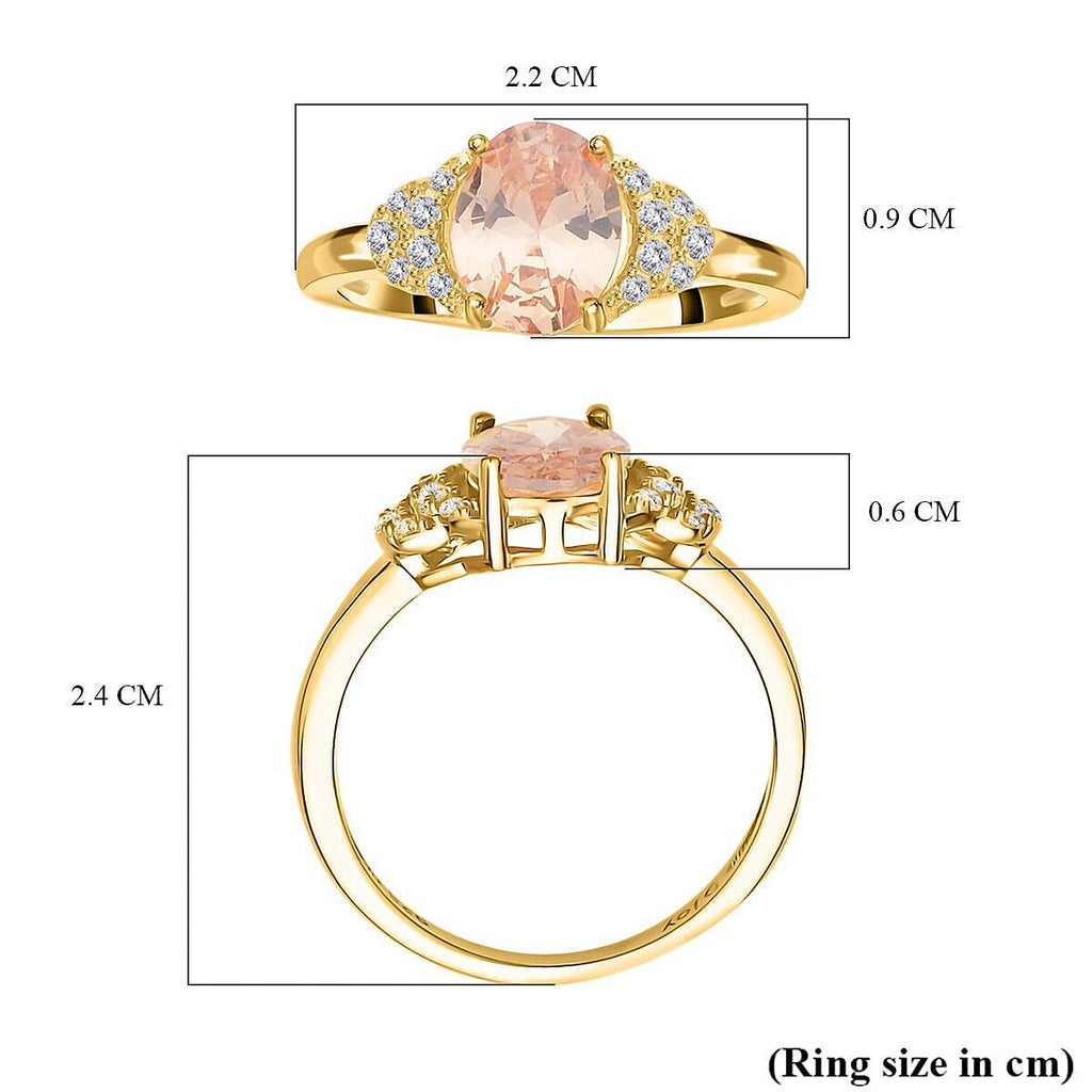 Simulated Champagne Diamond Ring in Yellow Gold Plated Sterling Silver 1.14 Ct.