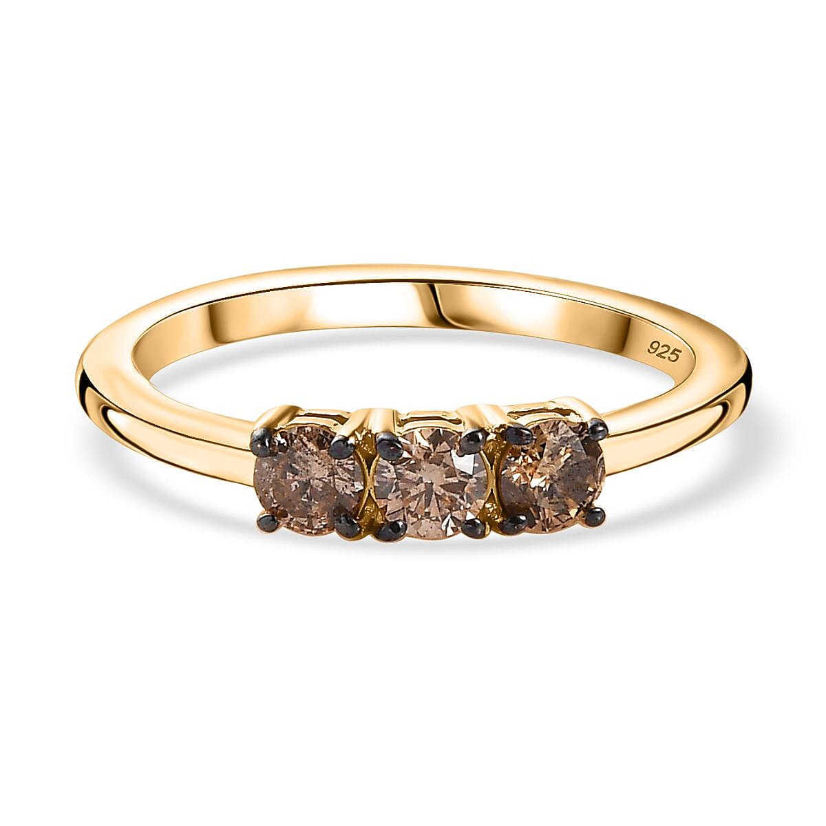 Natural Champagne Diamond 3-Stone Ring in 18K Yellow Gold Vermeil Sterling Silver 0.50 Ct 7803729 0