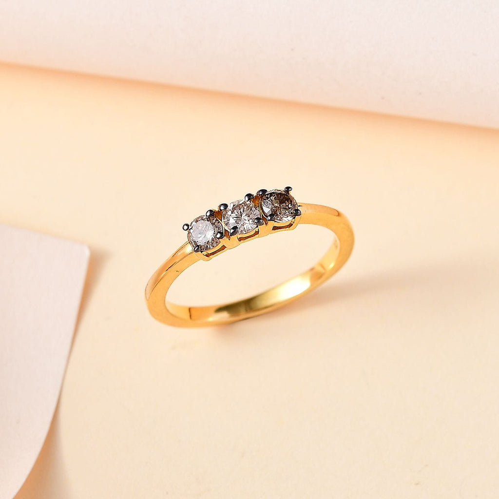 Natural Champagne Diamond Ring in 18K YG Vermeil Sterling Silver 0.50 Ct