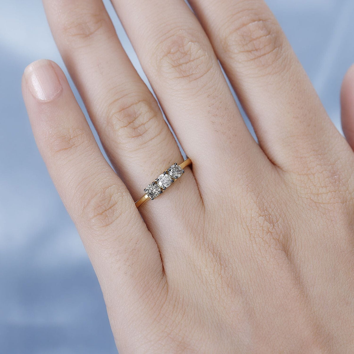 Natural Champagne Diamond 3-Stone Ring in 18K Yellow Gold Vermeil Sterling Silver 0.50 Ct 7803729 2