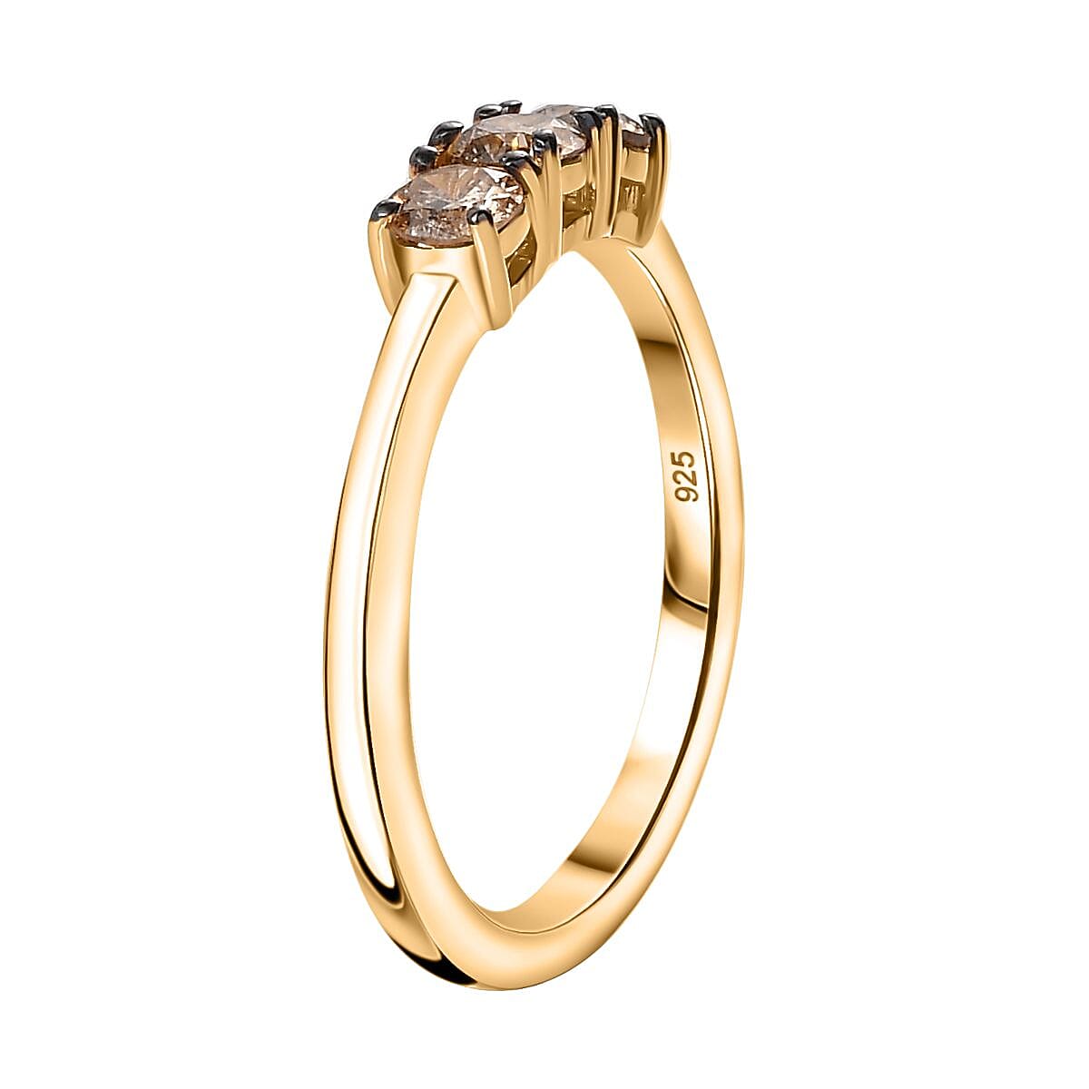 Natural Champagne Diamond 3-Stone Ring in 18K Yellow Gold Vermeil Sterling Silver 0.50 Ct 7803729 3