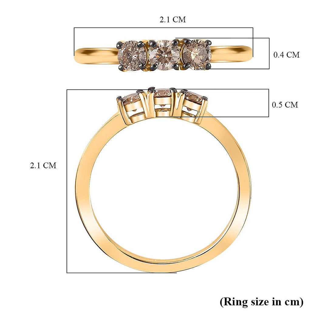 Natural Champagne Diamond Ring in 18K YG Vermeil Sterling Silver 0.50 Ct