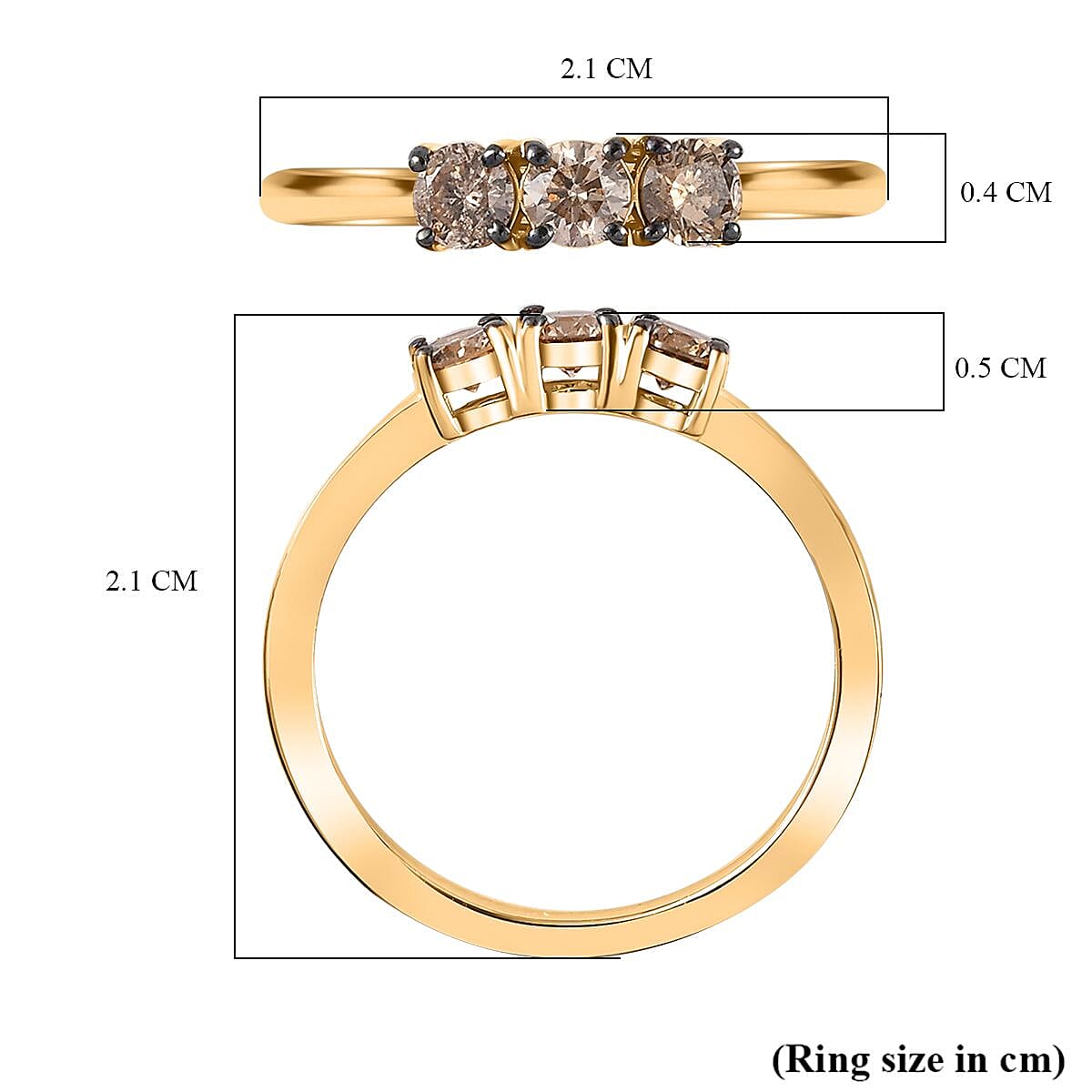 Natural Champagne Diamond 3-Stone Ring in 18K Yellow Gold Vermeil Sterling Silver 0.50 Ct 7803729 5