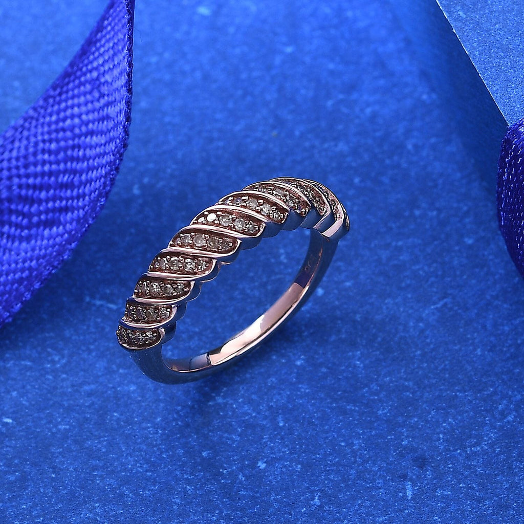 Champagne Diamond Band Ring in 18K Vermeil Rose Gold Plated Sterling Silver 0.25 Ct.
