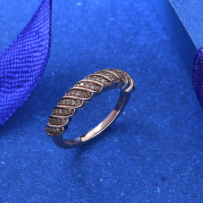 Champagne Diamond Band Ring in 18K Vermeil Rose Gold Plated Sterling Silver 7973873 2