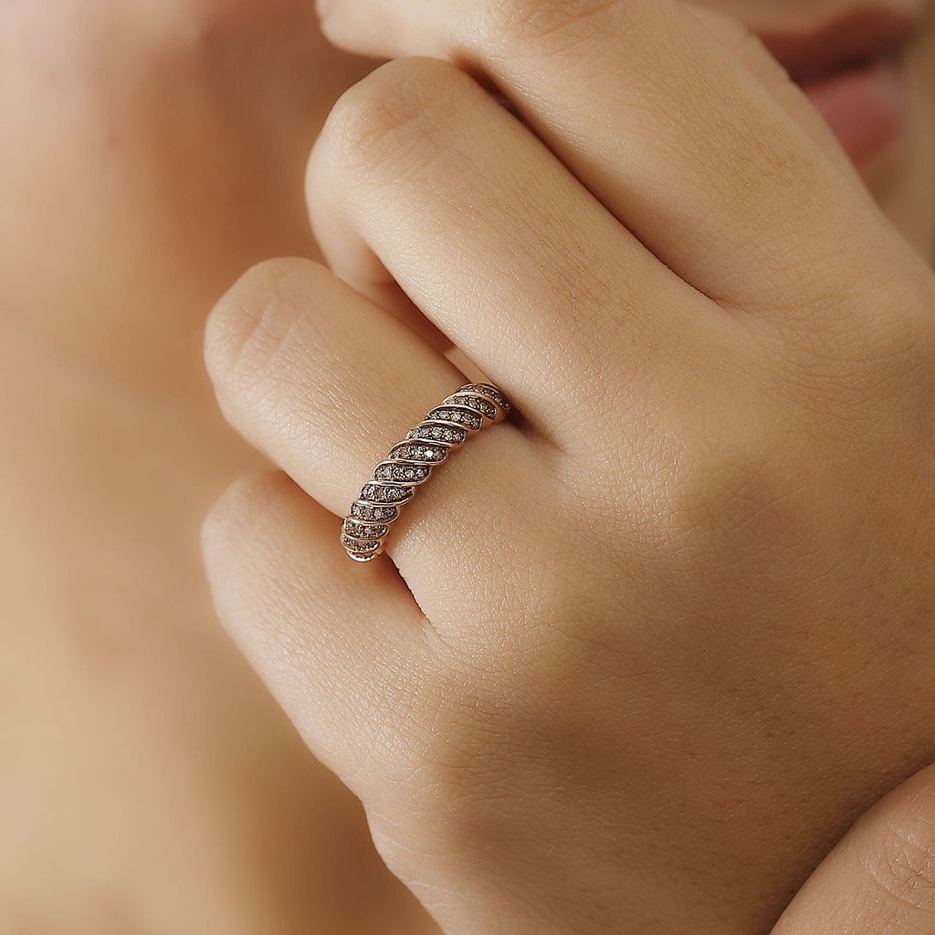 Champagne Diamond Band Ring in 18K Vermeil Rose Gold Plated Sterling Silver 0.25 Ct.