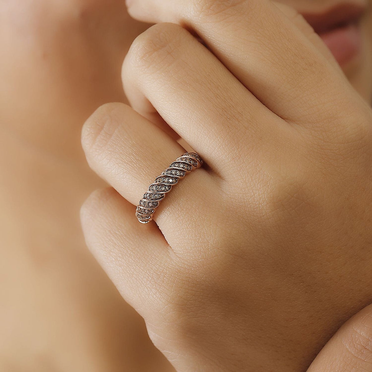 Champagne Diamond Band Ring in 18K Vermeil Rose Gold Plated Sterling Silver 7973873 2