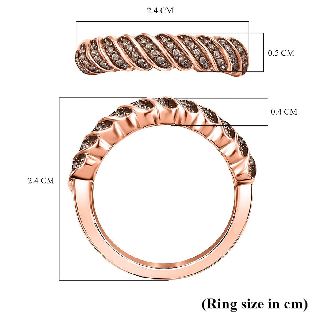 Champagne Diamond Band Ring in 18K Vermeil Rose Gold Plated Sterling Silver 0.25 Ct.
