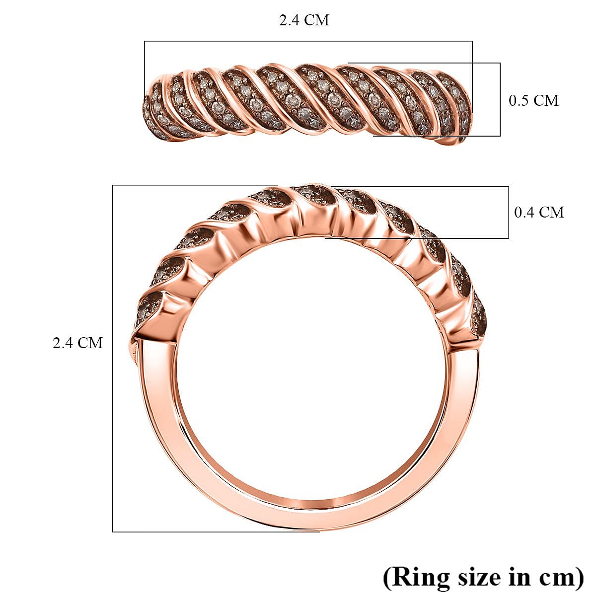 Champagne Diamond Band Ring in 18K Vermeil Rose Gold Plated Sterling Silver 7973873 5