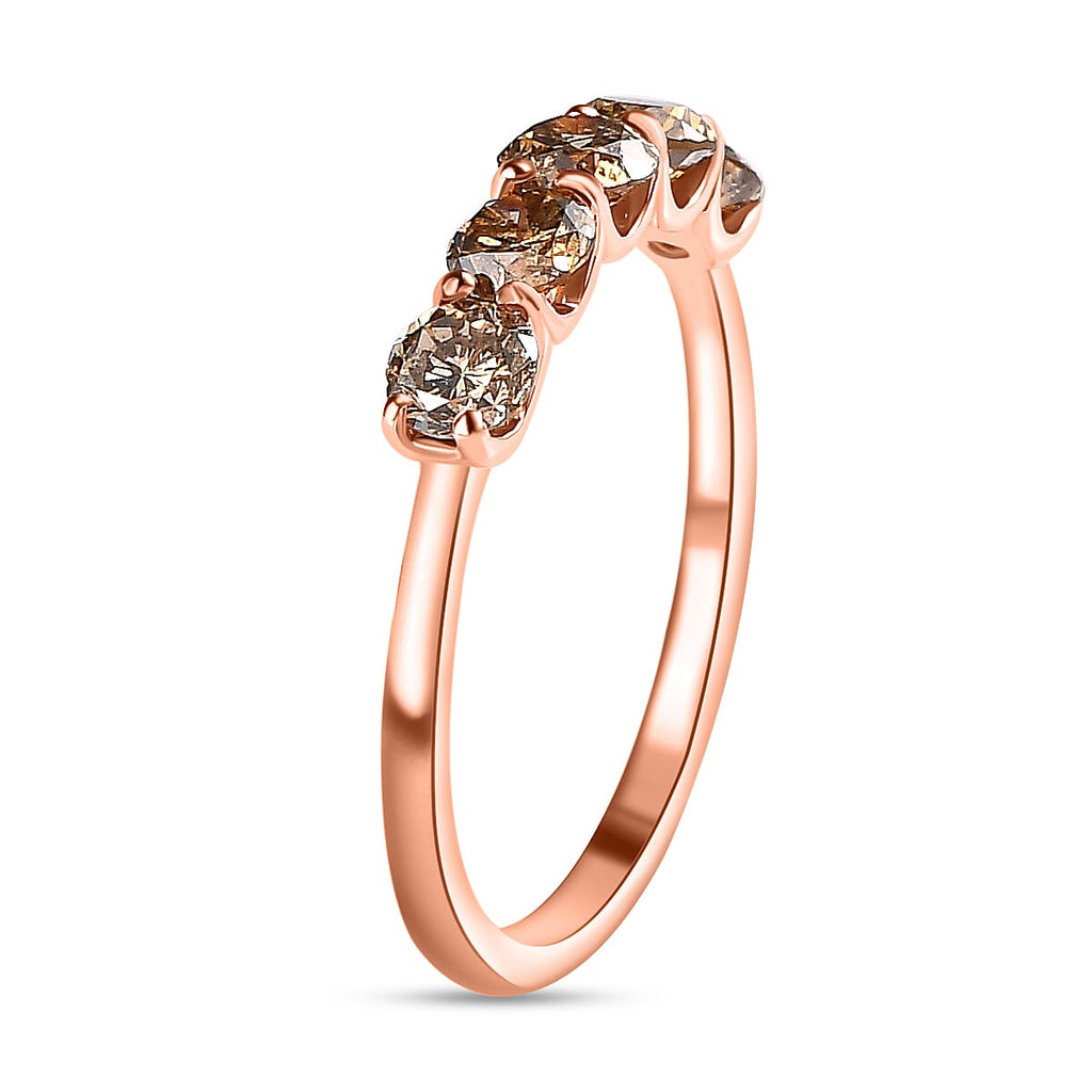 Close Out Deal- Natural Champagne 5 Diamond  Ring in 18K Gold Vermeil Plated Sterling Silver 1.00 Ct