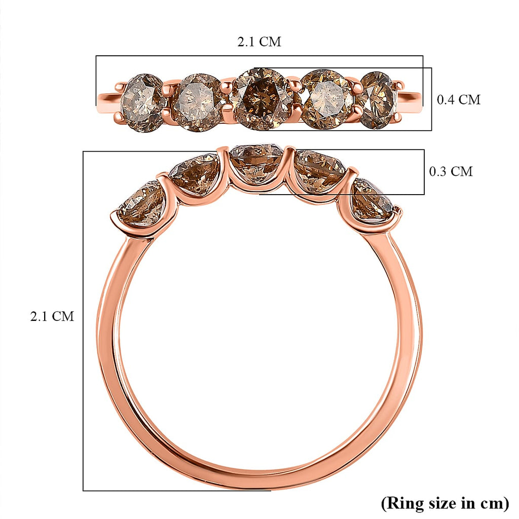 Close Out Deal- Natural Champagne 5 Diamond  Ring in 18K Gold Vermeil Plated Sterling Silver 1.00 Ct