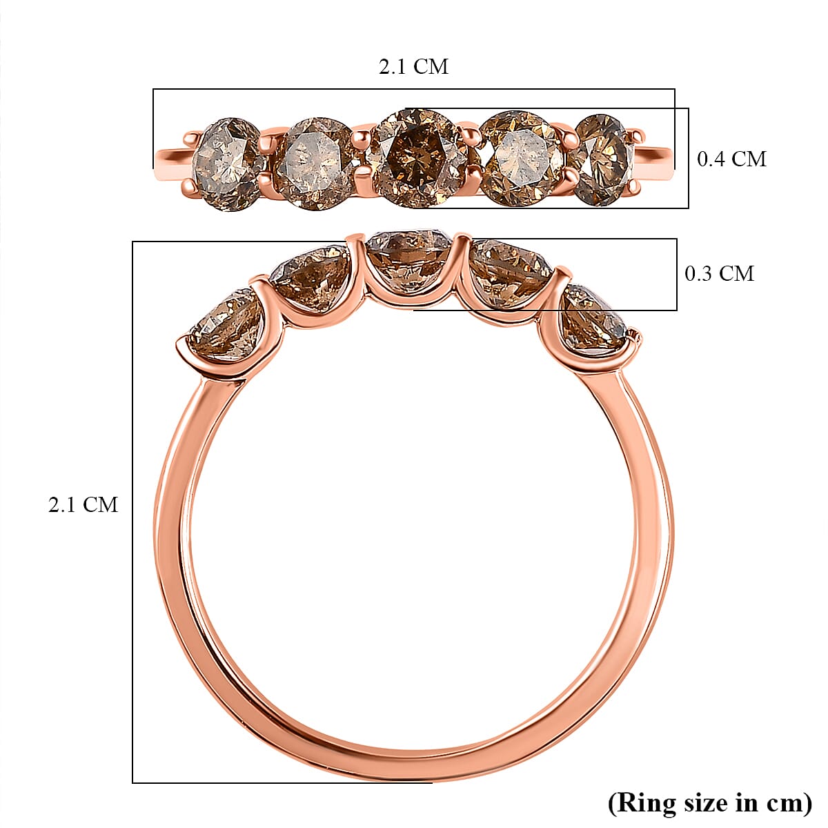 Close Out Deal- Natural Champagne 5 Diamond  Ring in 18K Gold Vermeil Plated Sterling Silver 1.00 Ct 7707826 5