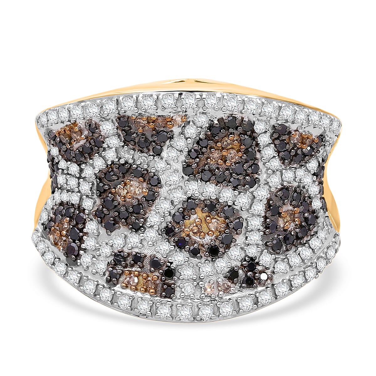 One Time Mega Closeout - Designer Inspired Natural Champagne Diamond, Black &amp; Natural White Diamond DOME Ring in 18K Vermeil Gold Sterling Silver 1.00 Ct 8034569 0