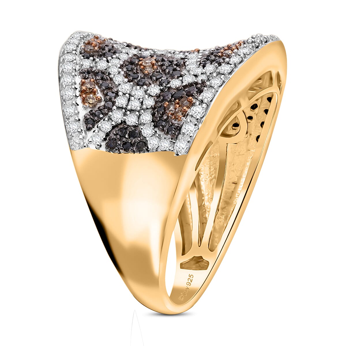 One Time Mega Closeout - Designer Inspired Natural Champagne Diamond, Black &amp; Natural White Diamond DOME Ring in 18K Vermeil Gold Sterling Silver 1.00 Ct 8034569 2