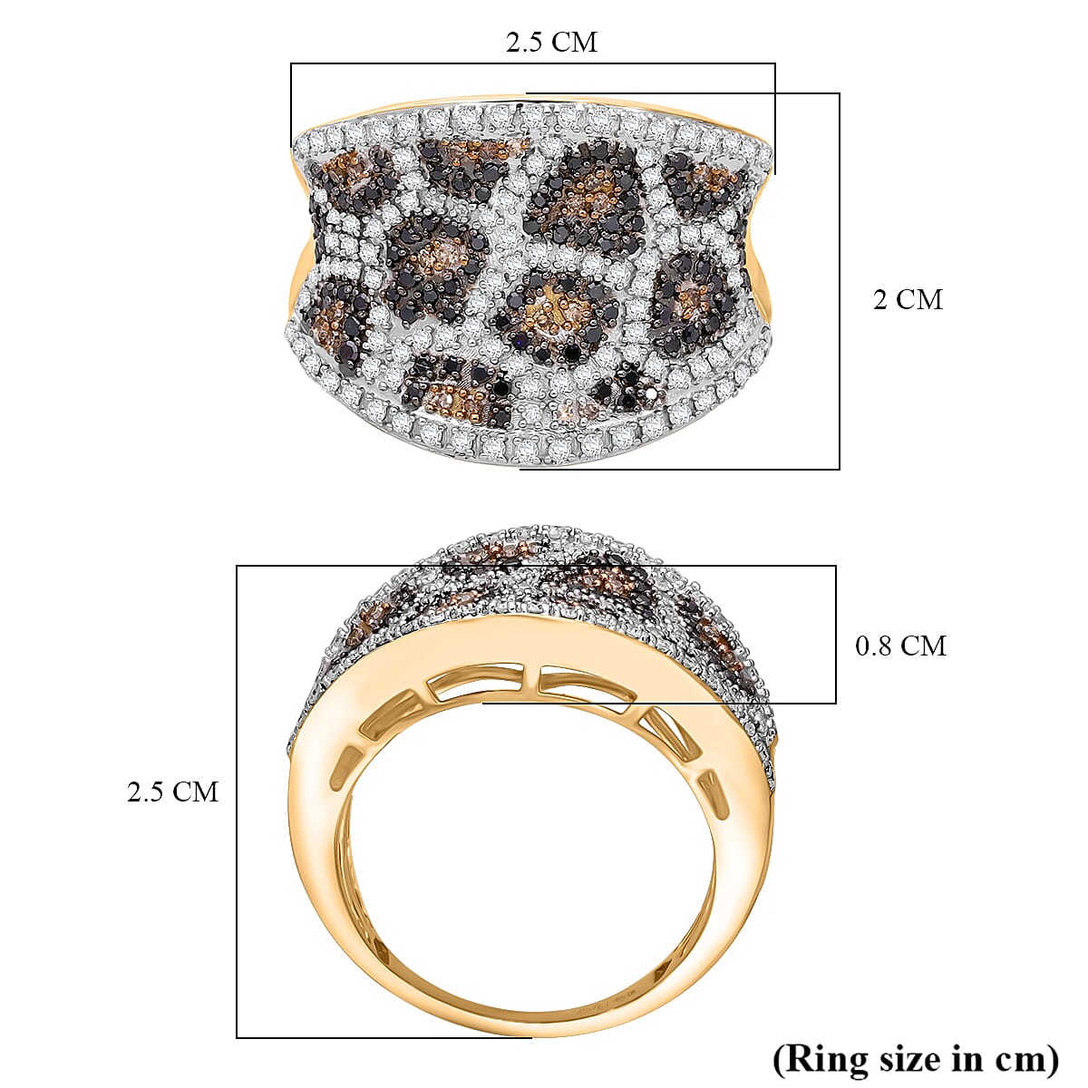 One Time Mega Closeout - Designer Inspired Natural Champagne Diamond, Black &amp; Natural White Diamond DOME Ring in 18K Vermeil Gold Sterling Silver 1.00 Ct 8034569 4