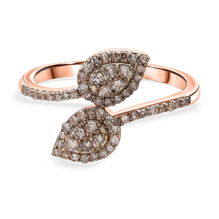 LUXURIANT Champagne Diamond Bypass Ring in Vermeil Rose Gold Plated Sterling Silver 8156693 1
