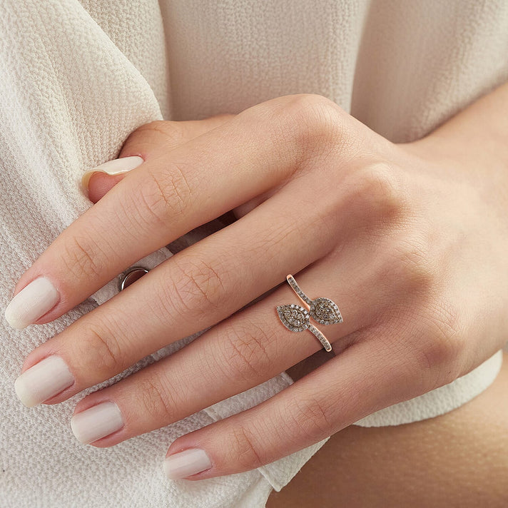 LUXURIANT Champagne Diamond Bypass Ring in Vermeil Rose Gold Plated Sterling Silver 8156693 2