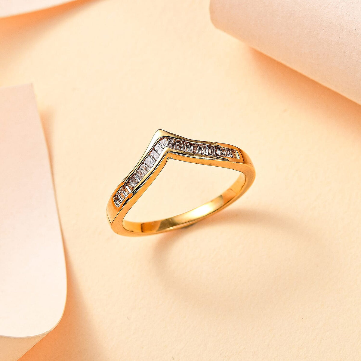 Champagne Diamond Wishbone Ring in 18K Yellow Gold Vermeil Plated Sterling Silver 0.26  Ct. 7855645 2