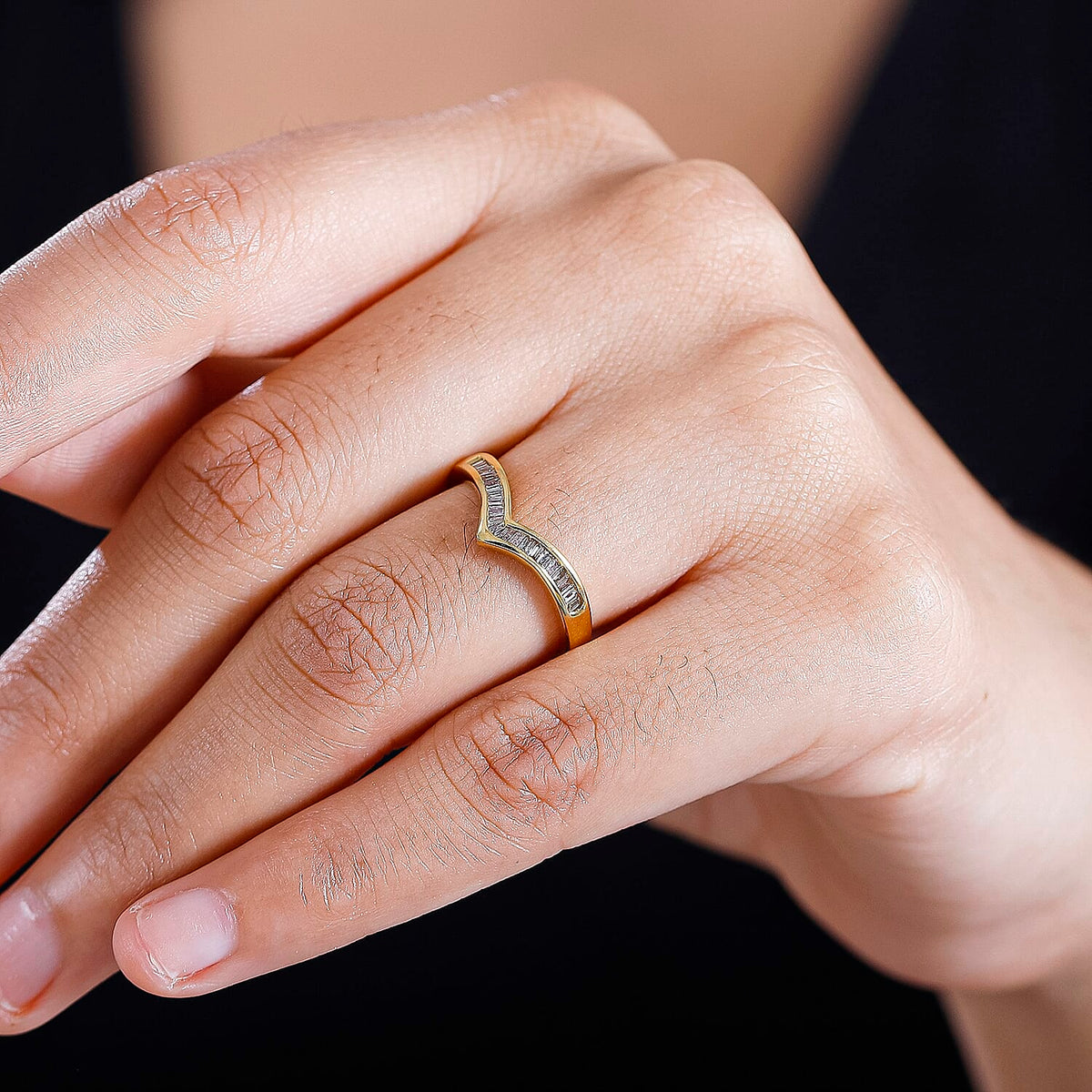 Champagne Diamond Wishbone Ring in 18K Yellow Gold Vermeil Plated Sterling Silver 0.26  Ct. 7855645 3