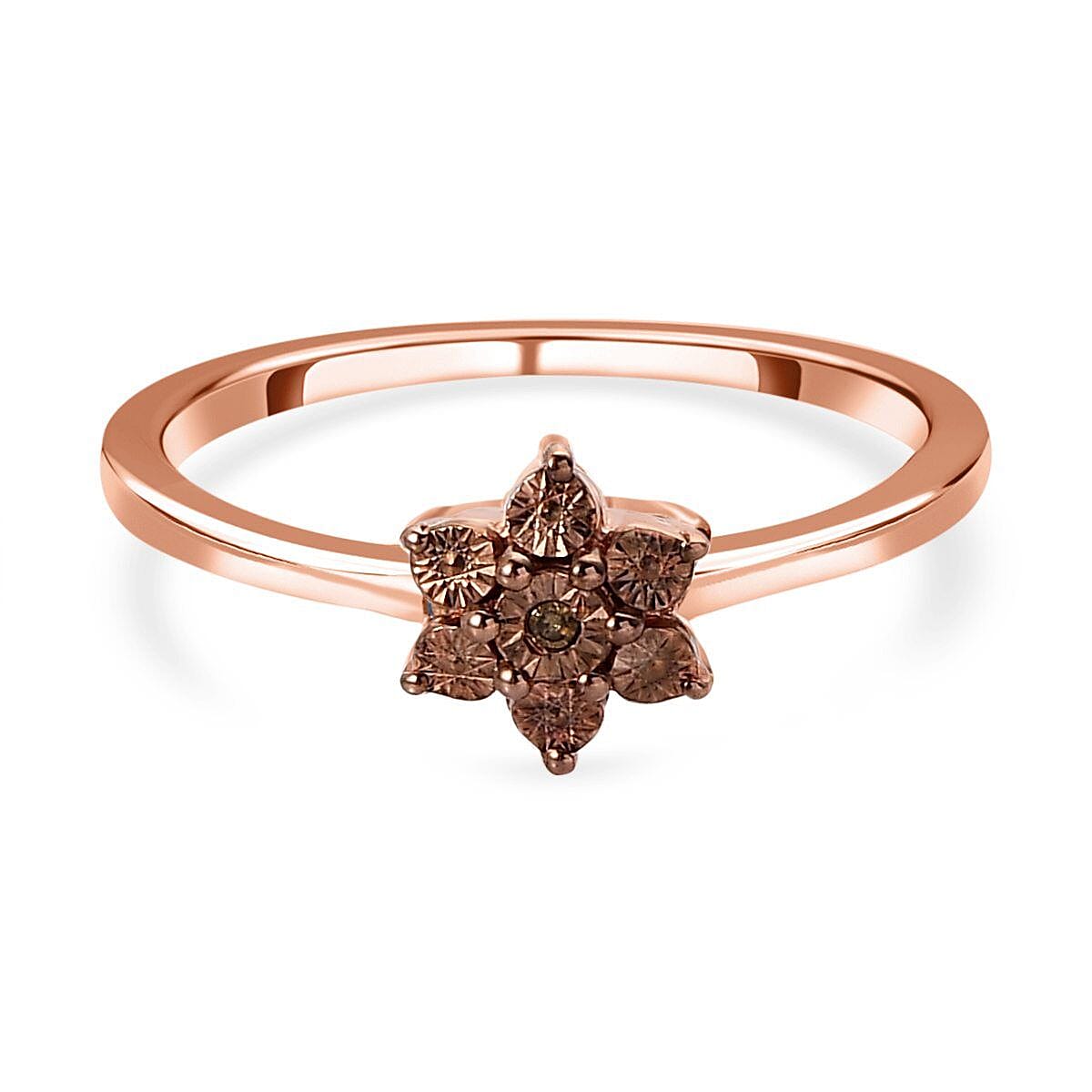 Champagne Diamond Floral Ring in Vermeil Rose Gold Overlay Sterling Silver 7210446 0