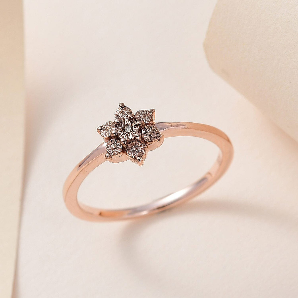 Champagne Diamond Floral Ring in Vermeil Rose Gold Overlay Sterling Silver 7210446 2