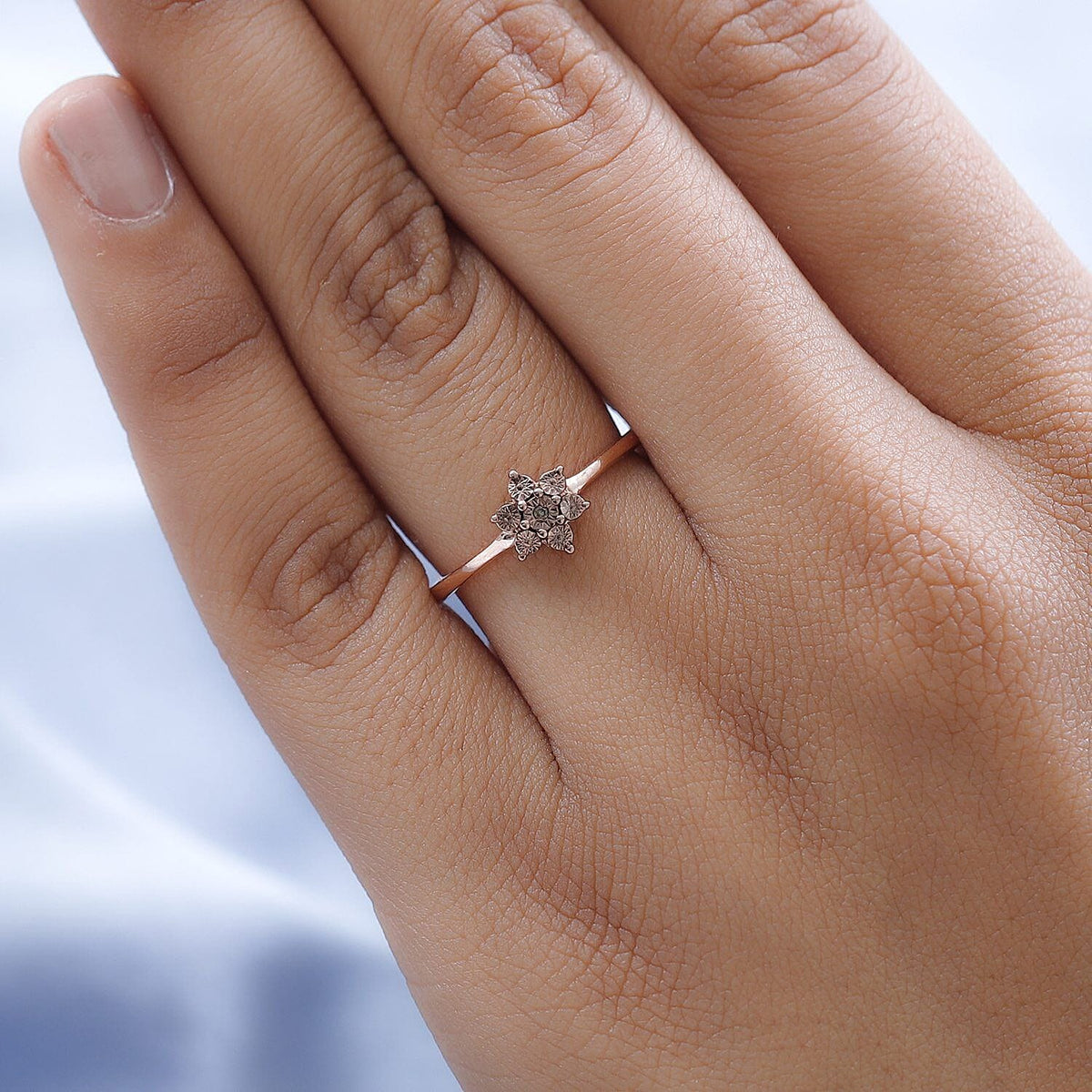 Champagne Diamond Floral Ring in Vermeil Rose Gold Overlay Sterling Silver 7210446 3
