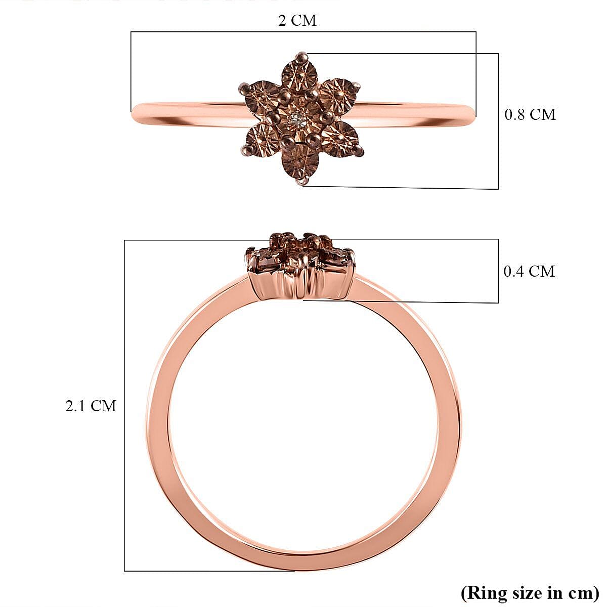 Champagne Diamond Floral Ring in Vermeil Rose Gold Overlay Sterling Silver 7210446 6