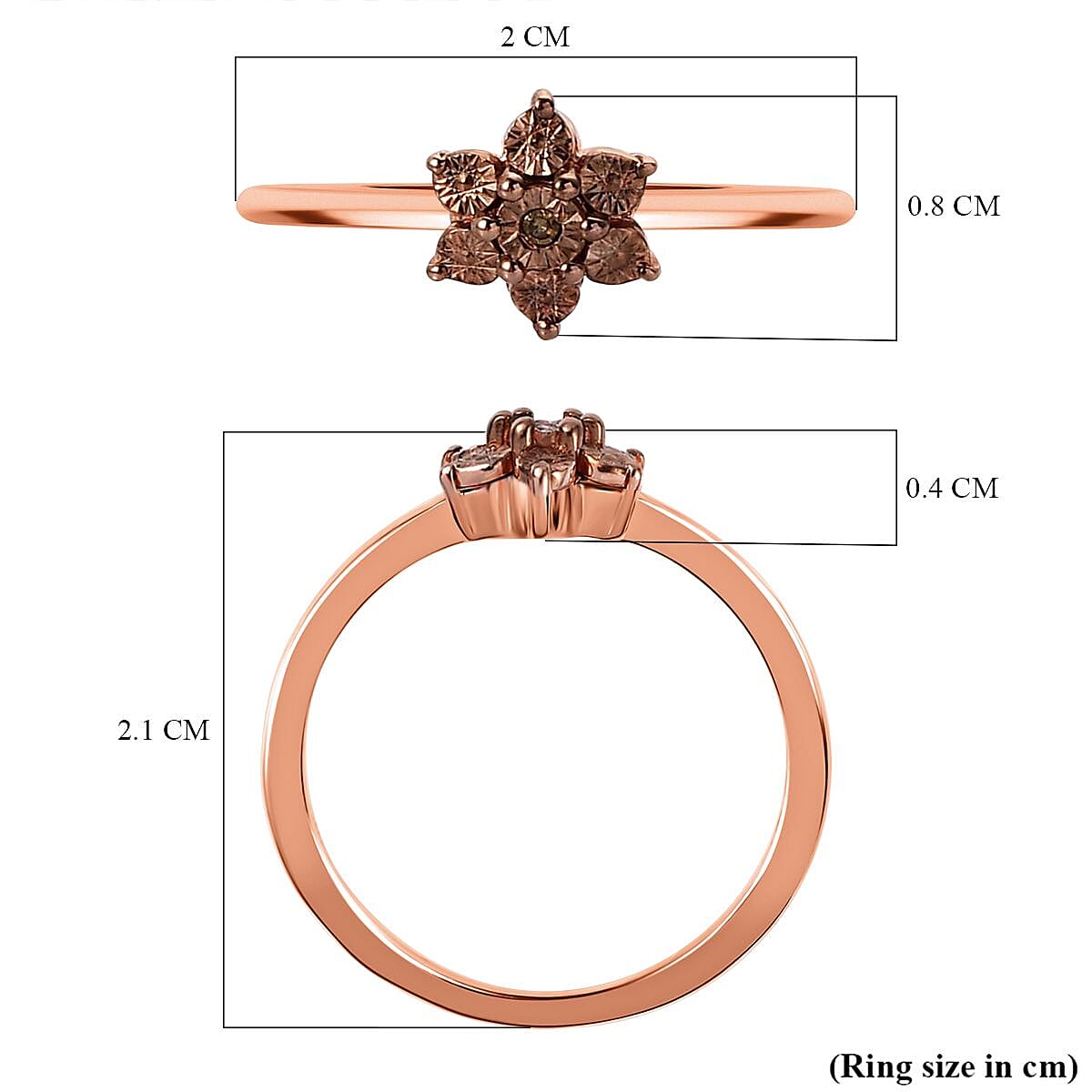 Champagne Diamond Floral Ring in Vermeil Rose Gold Overlay Sterling Silver 7210446 7