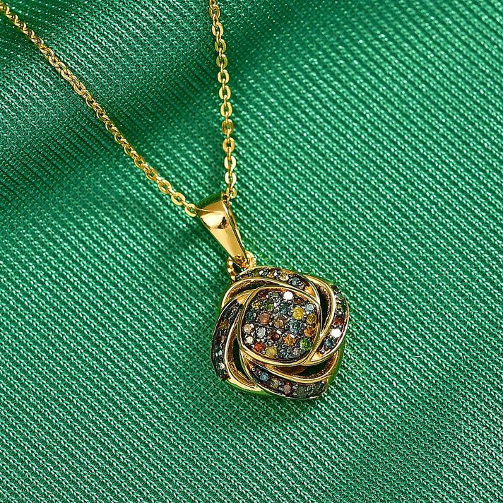 GP Family Legacy Italy - Natural Earth Mined Champagne Diamond, Green, Yellow, Red &amp; Blue Diamond With Kanchanaburi Blue Sapphire Pendant with Chain (Size 20) in 18K Gold Vermeil Sterling Silver 4446937 2