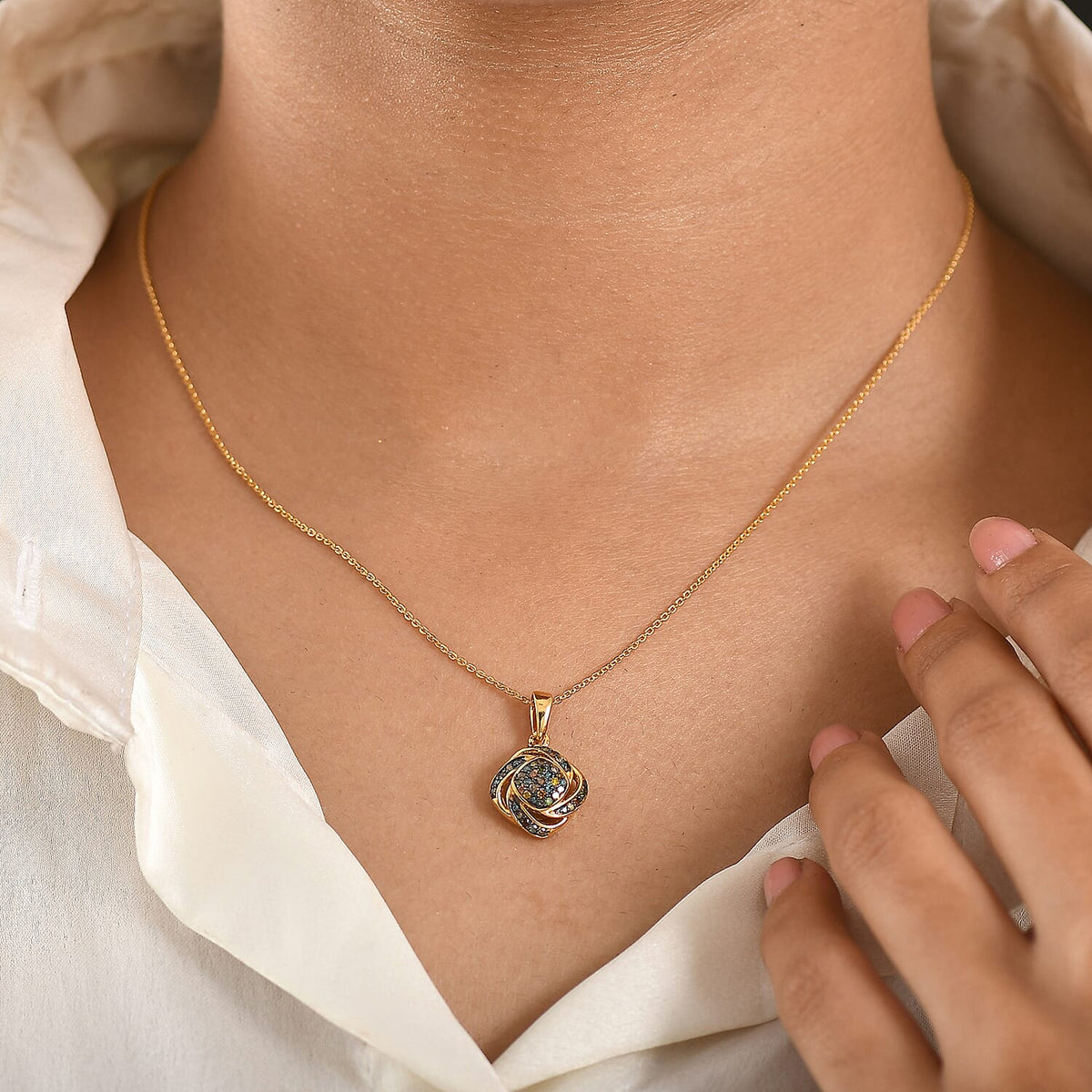 GP Family Legacy Italy - Natural Earth Mined Champagne Diamond, Green, Yellow, Red &amp; Blue Diamond With Kanchanaburi Blue Sapphire Pendant with Chain (Size 20) in 18K Gold Vermeil Sterling Silver 4446937 4