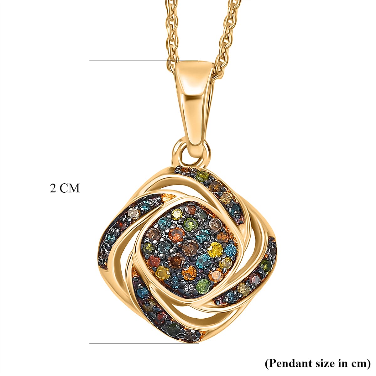 GP Family Legacy Italy - Natural Earth Mined Champagne Diamond, Green, Yellow, Red &amp; Blue Diamond With Kanchanaburi Blue Sapphire Pendant with Chain (Size 20) in 18K Gold Vermeil Sterling Silver 4446937 8