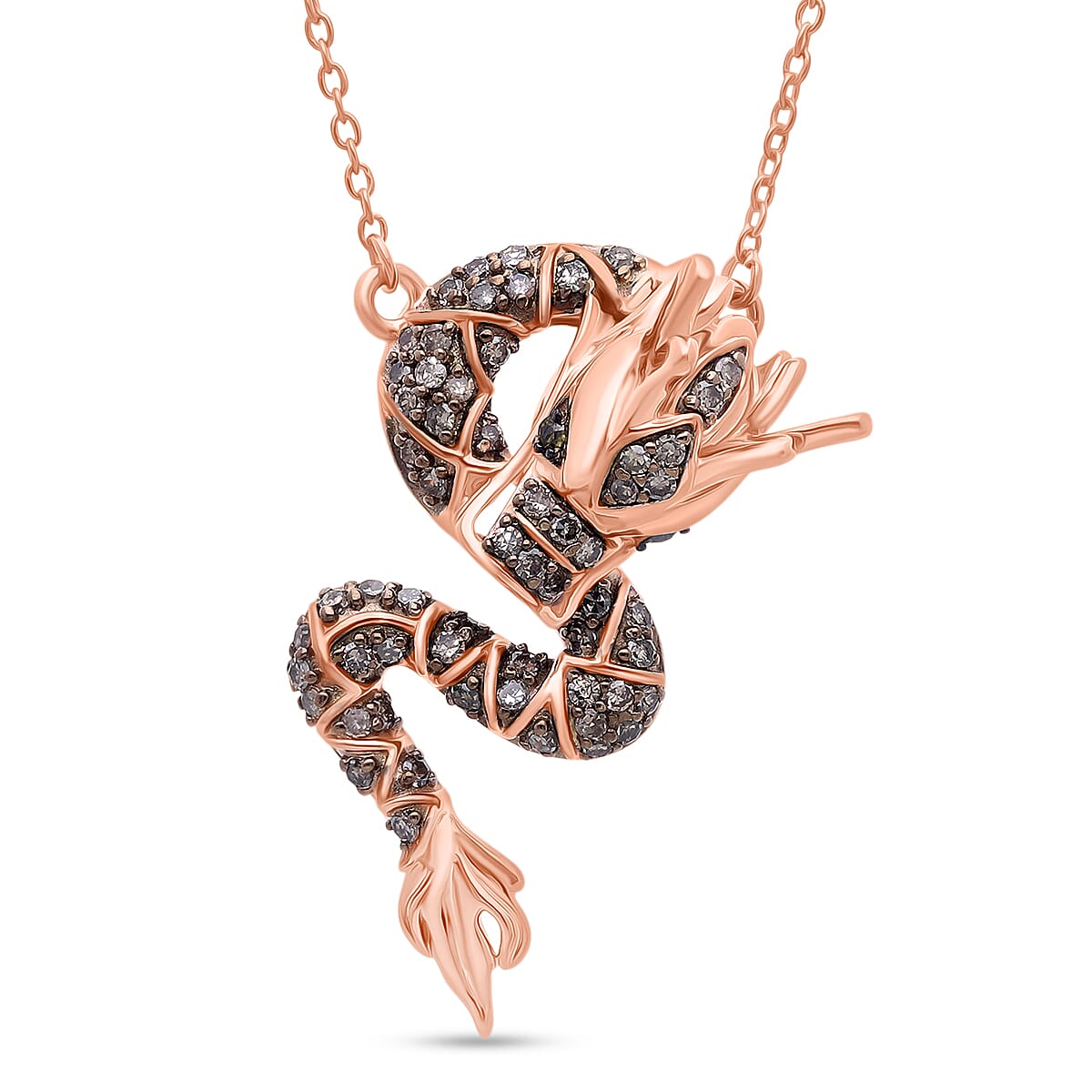 GP - Dragon Collection Champagne Diamond (SI-CP), Kanchanaburi Blue Sapphire &amp; Green Diamond Pendant with Chain (Size 20) in 18K Vermeil Rose Gold Plated Sterling Silver 0.27 Ct. 4437168 0