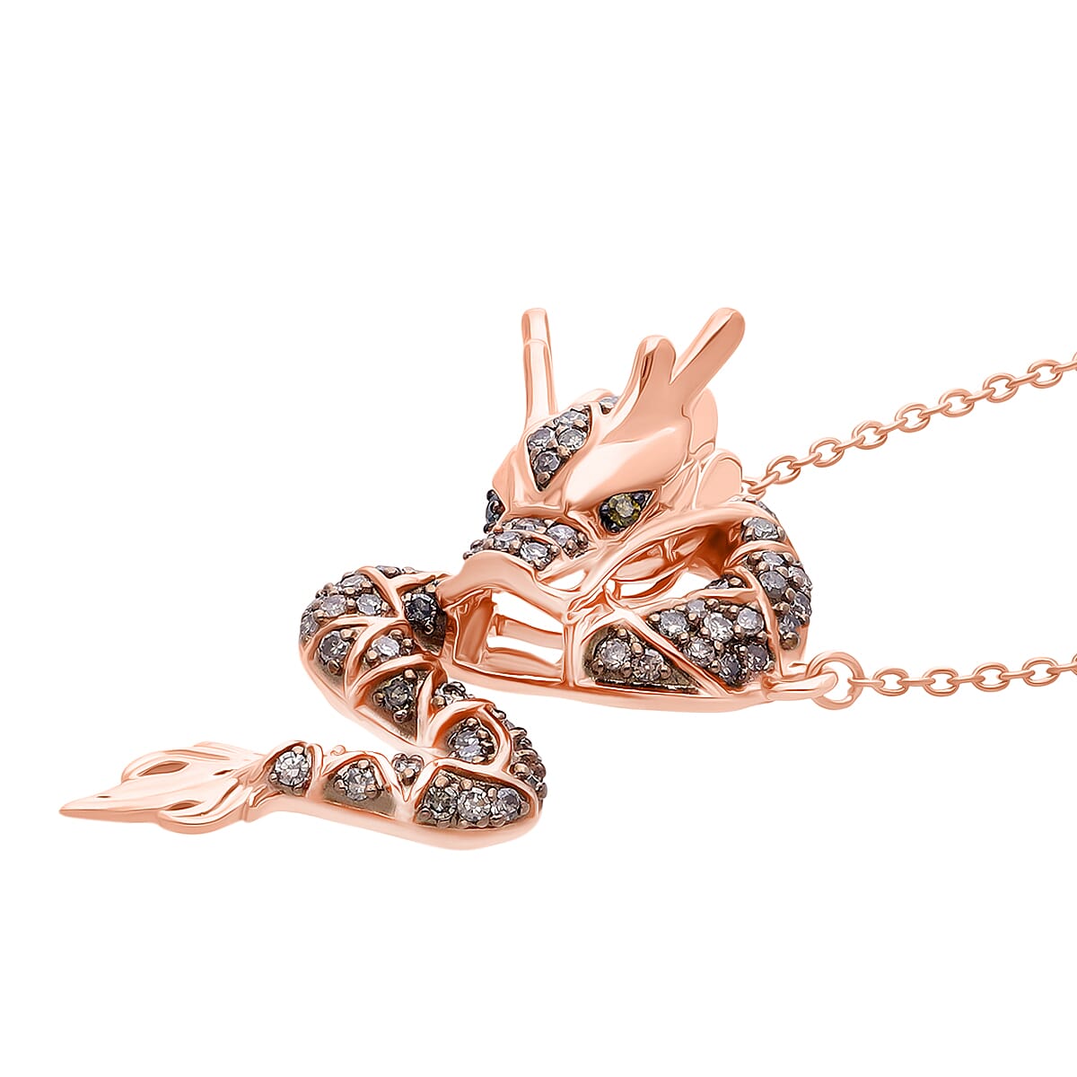GP - Dragon Collection Champagne Diamond (SI-CP), Kanchanaburi Blue Sapphire &amp; Green Diamond Pendant with Chain (Size 20) in 18K Vermeil Rose Gold Plated Sterling Silver 0.27 Ct. 4437168 3