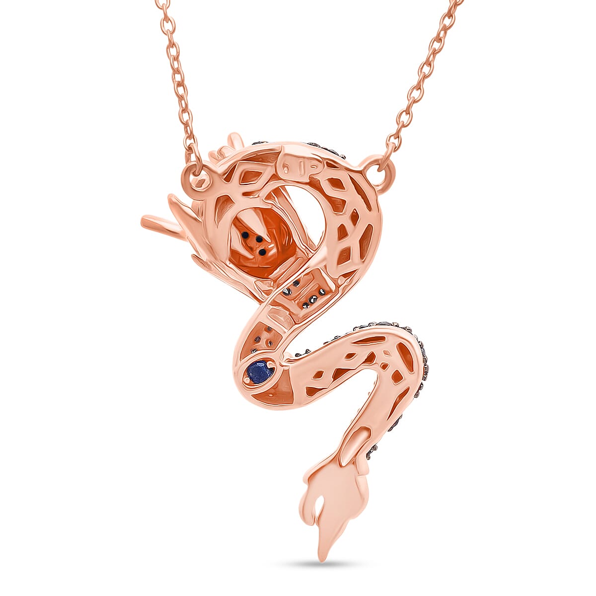 GP - Dragon Collection Champagne Diamond (SI-CP), Kanchanaburi Blue Sapphire &amp; Green Diamond Pendant with Chain (Size 20) in 18K Vermeil Rose Gold Plated Sterling Silver 0.27 Ct. 4437168 4