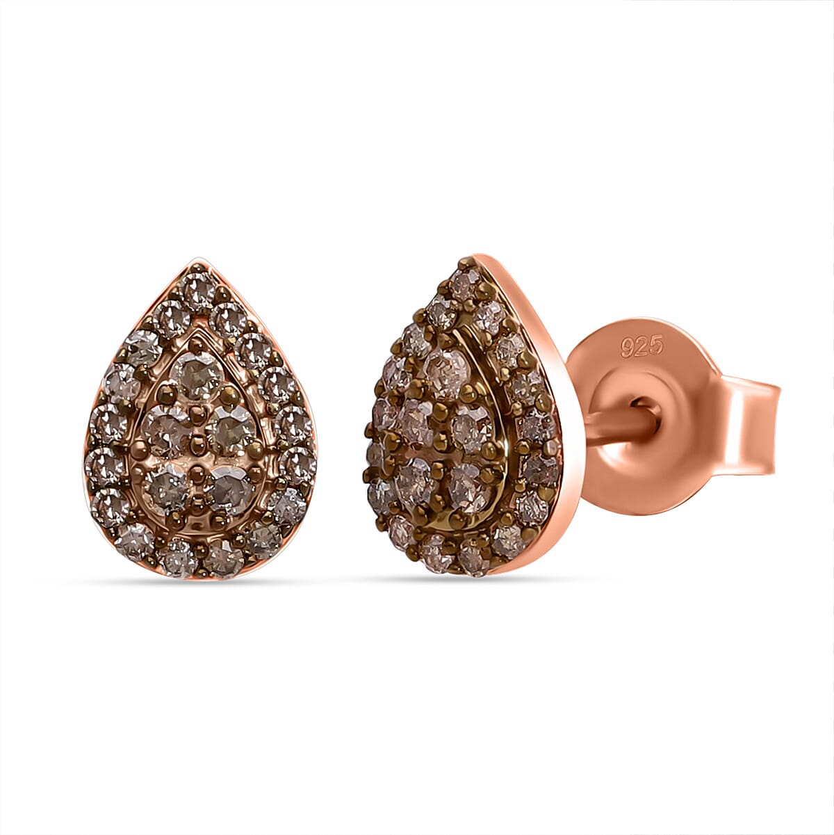 Champagne Diamond Stud Push Back Earring in Vermeil Rose Gold Plated Sterling Silver 8156716 0