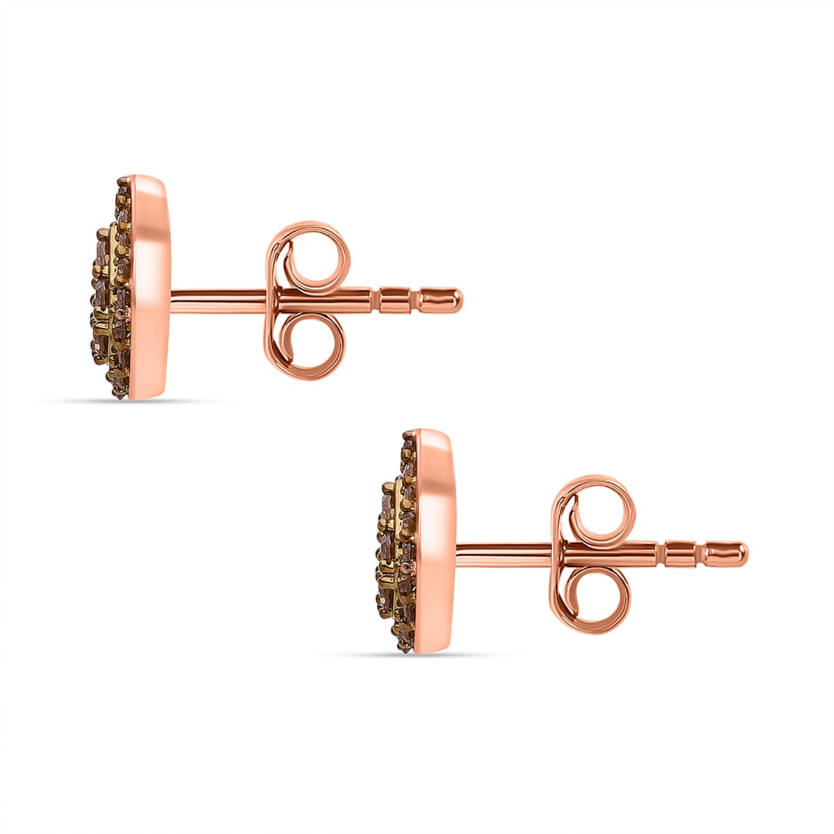 Champagne Diamond Stud Push Back Earring in Vermeil Rose Gold Plated Sterling Silver 8156716 2